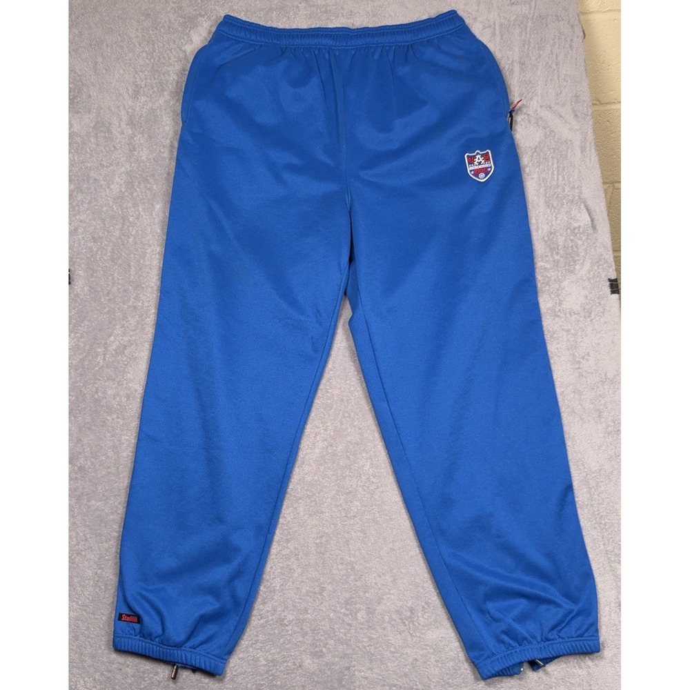 VTG Akademiks Track Pants Mens 3XL Blue Stadium Division Zip Ankle Joggers Judo